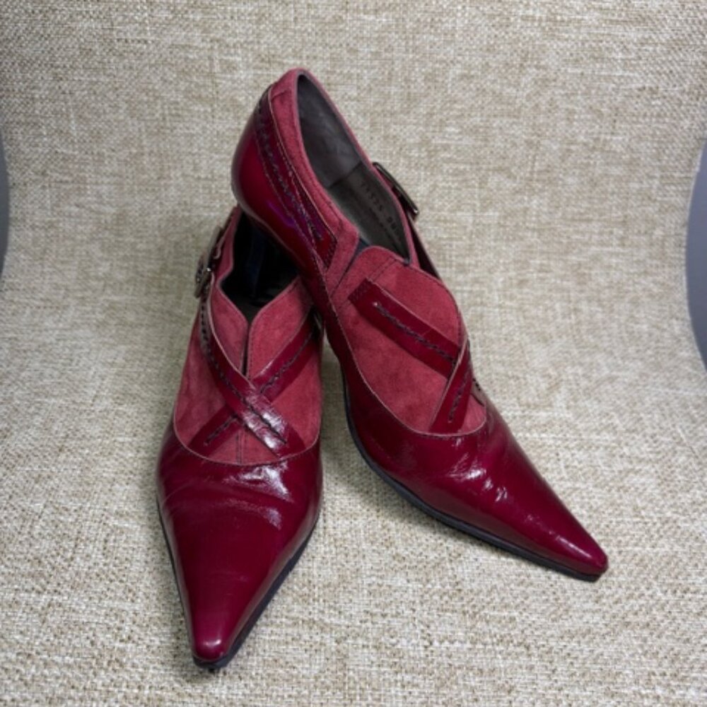 Fidji Vintage Red/Merlot Patent Leather/Suede Kitten Heel Shoetie US 8.5 UK 39 - Picture 2 of 5